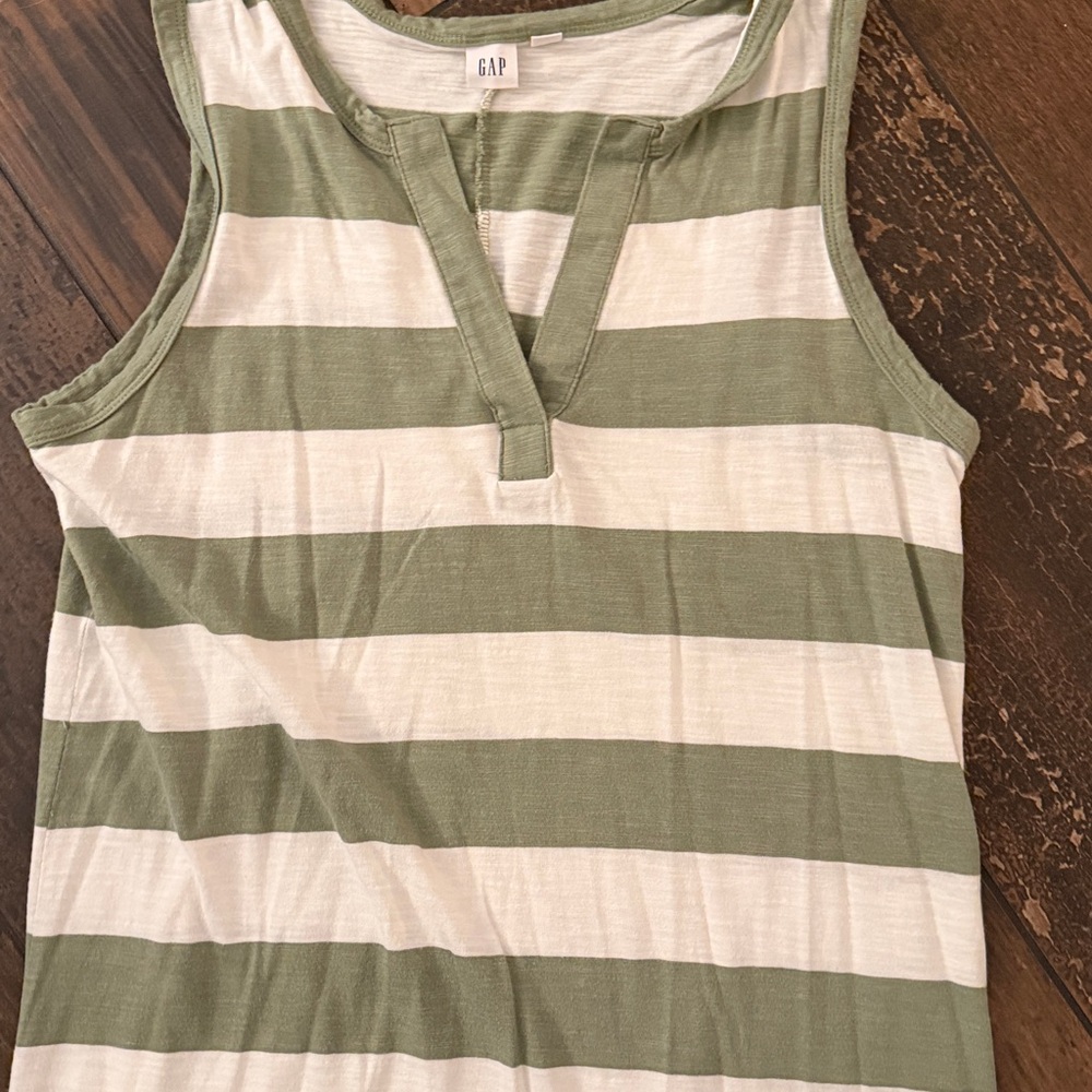 GAP Green Striped Sleeveless Maxi Dress size medium Tall - Picture 2 of 4
